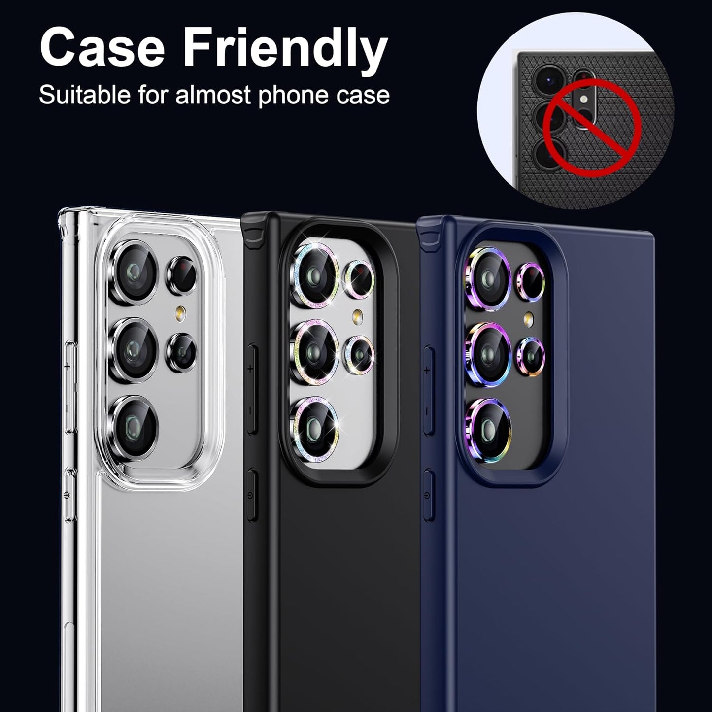 WSKEN for Samsung Galaxy S24 Ultra Camera Lens Protector, Ultra Thin Scratch Resistant 9H Tempered Glass with Aluminum Metal Circle Camera Screen Protector Cover Accessories, Colorful