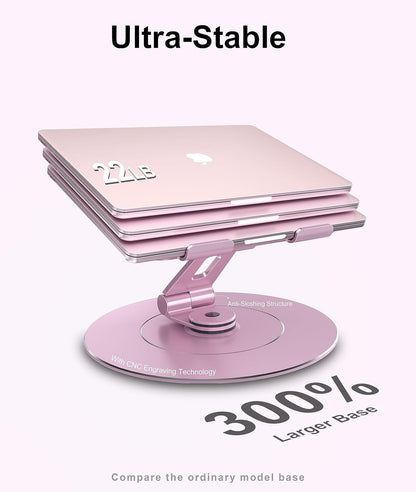 Ultra-Stable Swivel Laptop Stand for Desk, 300% Larger Base Stability, Military-Grade Aluminum, Height Adjustable Stylish Laptop Stand for Women, Suitable for 10"-17.3" Laptops Rose Gold