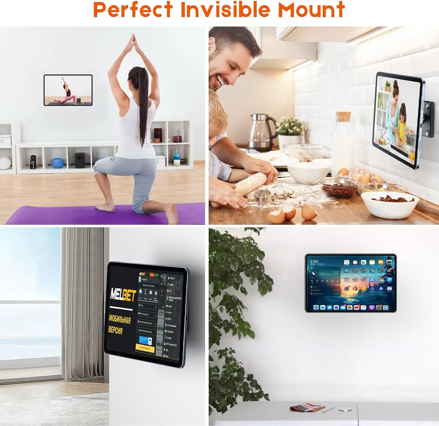 OHLPRO Magnetic Tablet Wall Mount Holder, 360° Rotatable Drilling Base iPad Wall Holder with 2 Metal Plate, Strong Magnet Fits Tablet, Stand for Wall, Boat and Cabinet