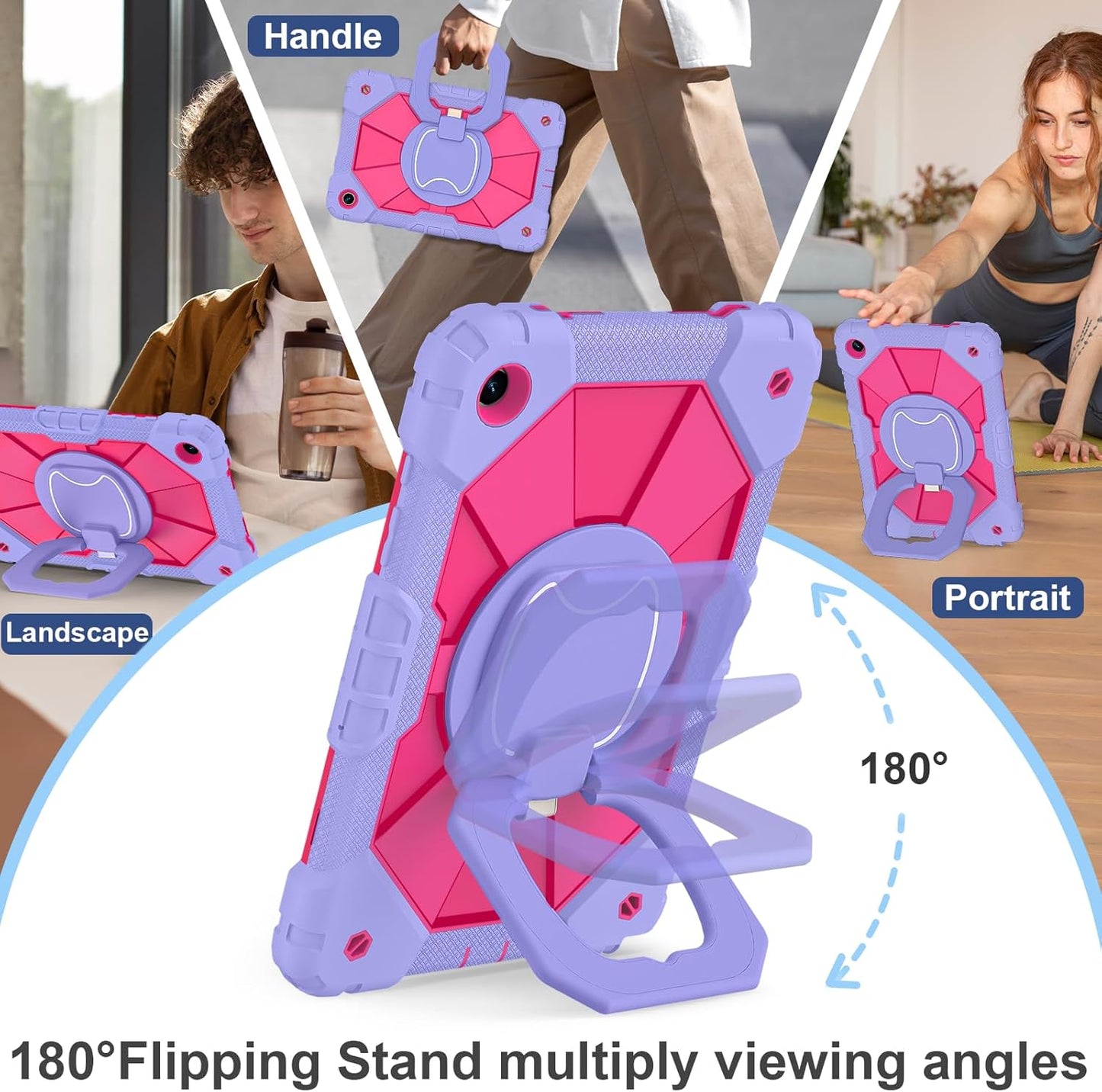 for Galaxy Tab A9 Plus Case 11 Inch, Rugged Case for Samsung Galaxy A9+ Tablet with Screen Protector 360 Rotating Stand Shoulder Strap Pen Holder, 2023 Model(SM-X210/X216/218), Purple Pink