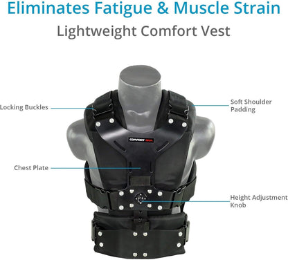 Flycam 5000 Handheld Camera Stabilizer with Comfort Arm Vest. Precise Balancing, Smooth & Fatigueless Operations. Quick Shock Absorption, Free Quick Release, Arm Brace & Table Clamp (FLCM-CMFT-KIT)
