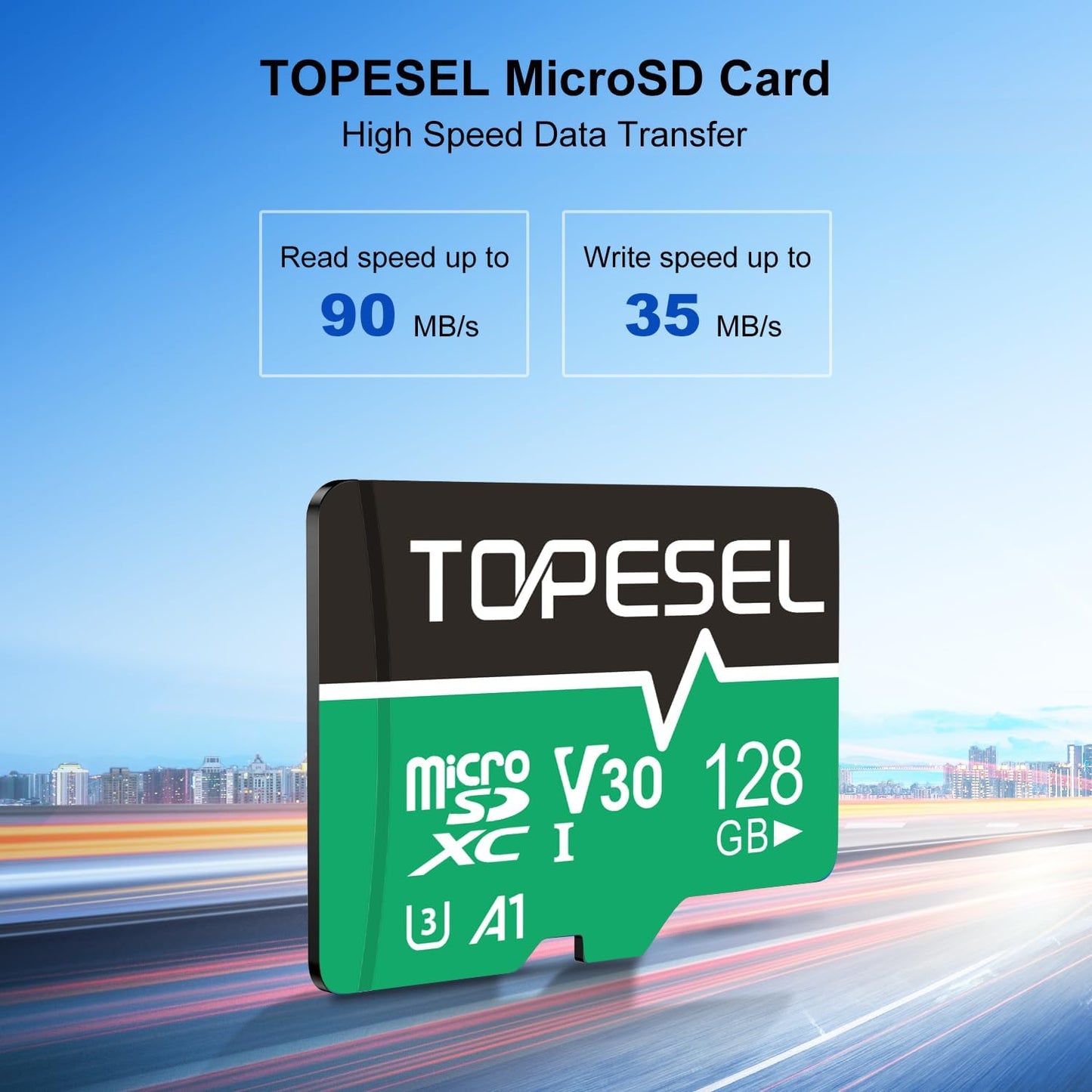 TOPESEL Micro SD Card high Speed 90mb per Second TF Card 4K Recording Memory Card with Adapter (3 Pack, 128, GB)