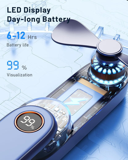 SWEETFULL Portable Handheld Mini Fan with LED Display, 3-in-1 Personal Foldable USB Rechargeable Hand Held Fan & Flashlight for Travel, Lash Eyelash, Cute Small Pocket for Women, Girls