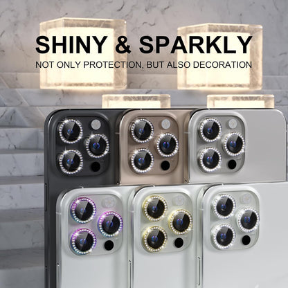 Choiche Compatible for iPhone 16 Pro/iPhone 16 Pro Max Camera Lens Protector Bling, 9H Tempered Glass Camera Cover Screen Protector Metal Ring Decoration Accessories (Diamond-Black)