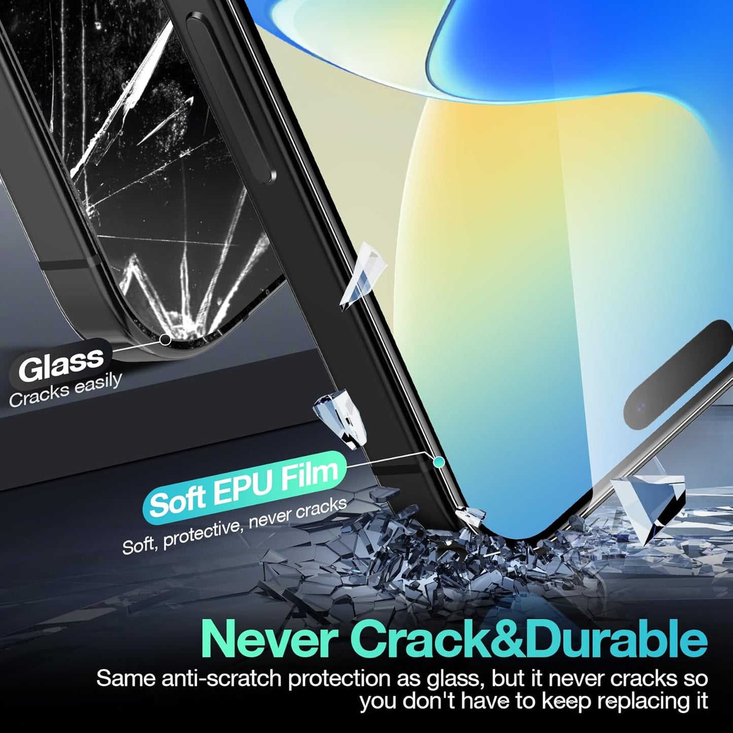 3 Pack Flexible Film Screen Protector for iPhone 16 Pro Max, Non-breakable Soft TPU Hydrogel Film for iPhone 16 Pro Max Screen Protector Film (NOT Glass)