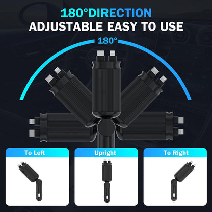 Car Charger with Starlight, 66W USB C Fast Car Charger Adapter, 4 in 1 Retractable Car Chargers with 2 USB Ports for iPhone 15/14/13/12/11 and for Android (Dark Black)