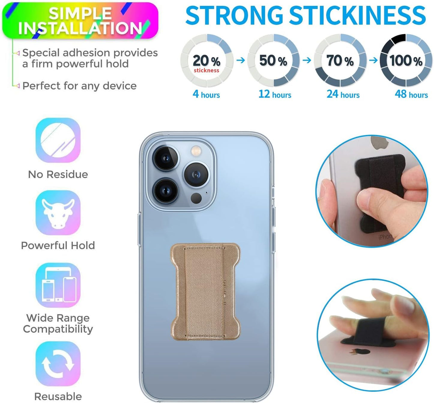 Universal Phone Grip for Smartphones - Phone Holder for Hand for Back of Phone - Wireless Charging Compatible (Purple Gold) - 2PC