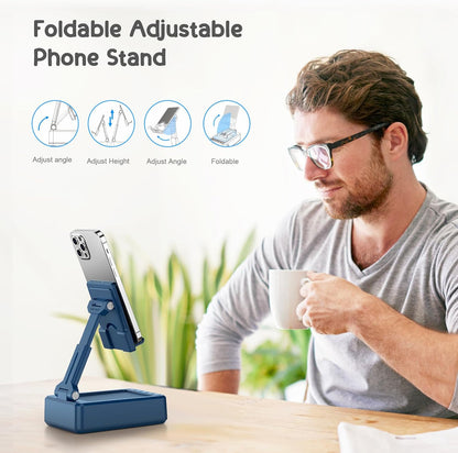 TechGlow Gifts for Men Women Foldable Cellphone Stand with Bluetooth Speaker and Power Bank Birthday Gift Idea for Mom Dad Cool Gadget Tech Gifts-Blue