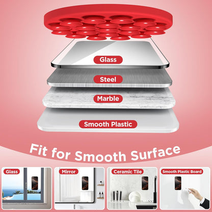 Magnetic Suction Cup Phone Mount for MagSafe Case, Silicone Hands-Free Phone Grip Holder for iPhone and Android, Mirror Shower Phone Stand for Makeup FaceTime Gym Kitchen Bathroom, Red