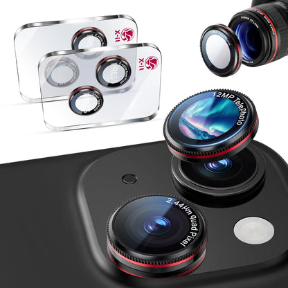 X-it 2 Pack Camera Lens Protector, Shatterproof Anti-Scratch Ultra HD Mechanical Gear Camera Protector, Anti-Glare Tempered Glass Lens Protector for iPhone 15/15 Plus/14/14 Plus,Case Friendly,BlackRed