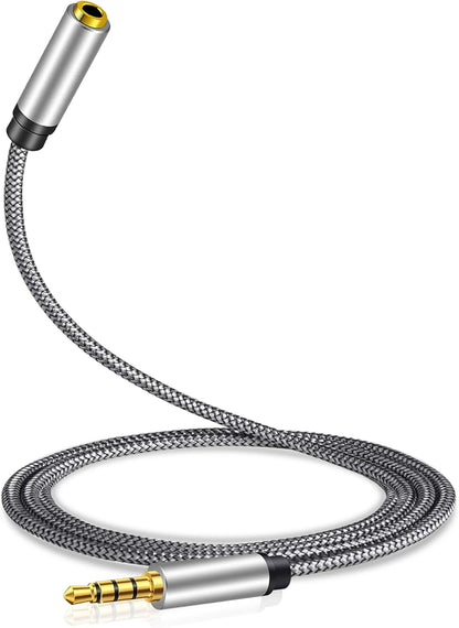 Male to Female Audio Cable 3Ft,Tan QY Male to Female for Phone Headphone Conversion Cord 3.5mm 4 Pole Audio Adapter for Tablet/PC/ PS4 and More (3Ft, Silver)