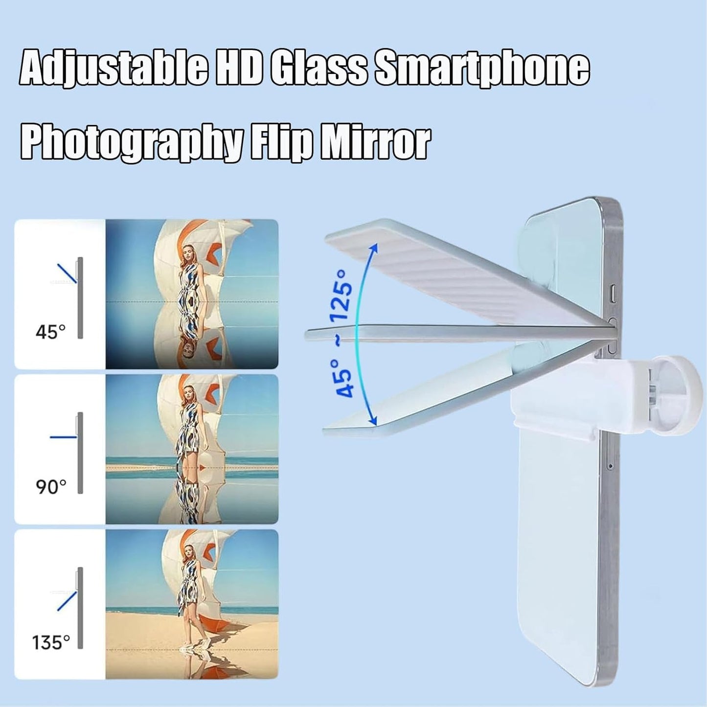 Mirror Effect Lens - Capture Stunning Reflections Instantly, Smartphone Camera Mirror Reflection Clip Kit, Adjustable HD Glass Smartphone Photography Flip Mirror for Creative Photography (White)