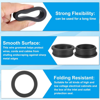 PATIKIL 44.6mm / 1-3/4 Inch Drill Hole,1-1/2 Inch ID Rubber Grommets, 3Pcs Top Hat Grommet for Wiring Eyelet Ring Gasket Automotive Firewall Cable Hole Plugs Wires Protection, Black