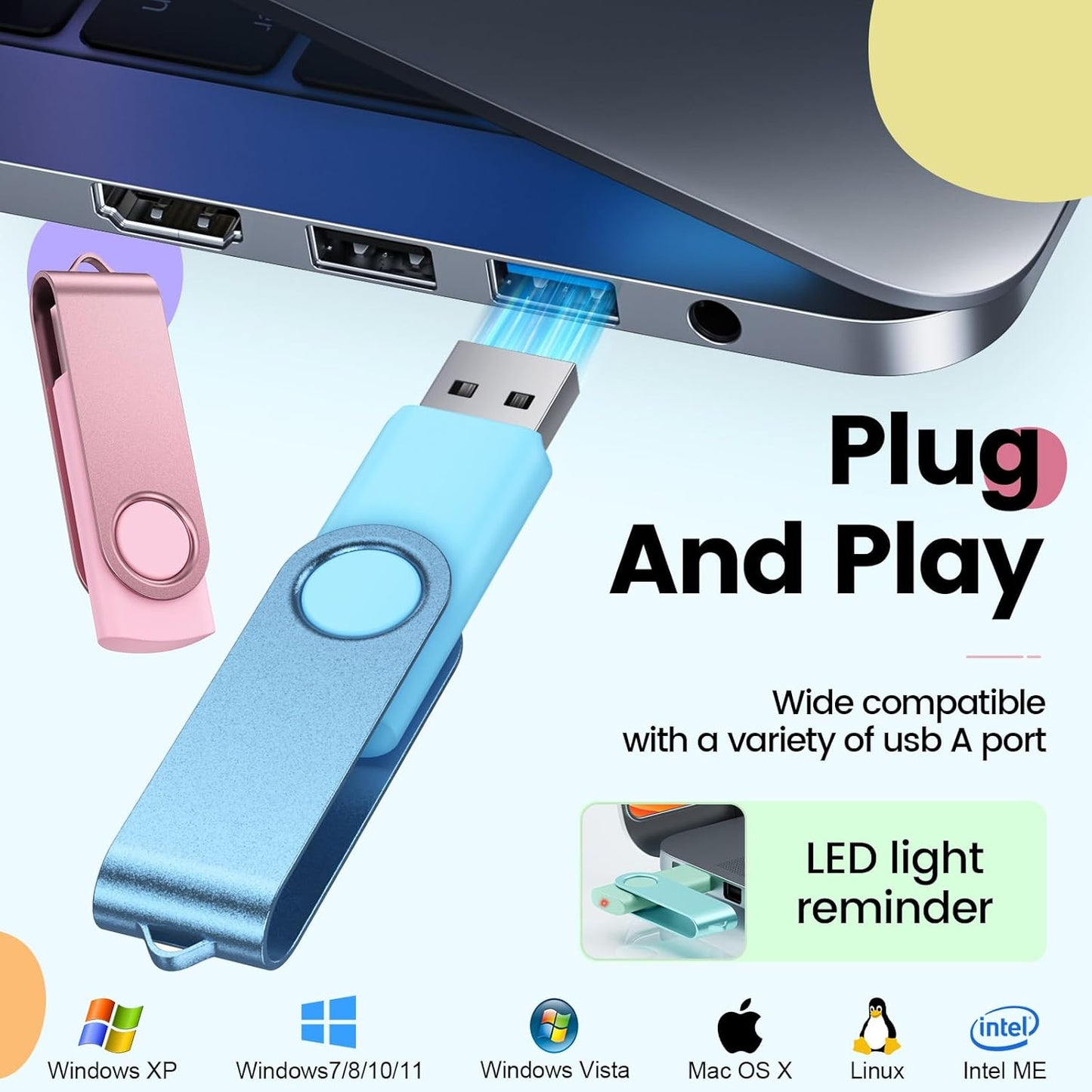 Kepmem 10 Pack 1GB USB Flash Drive USB 2.0 Thumb Drives Jump Drive Fold Storage Memory Stick 1 GB Swivel Design USB Drive USB2.0 Pen Drive with Lanyard for Storage and Backup