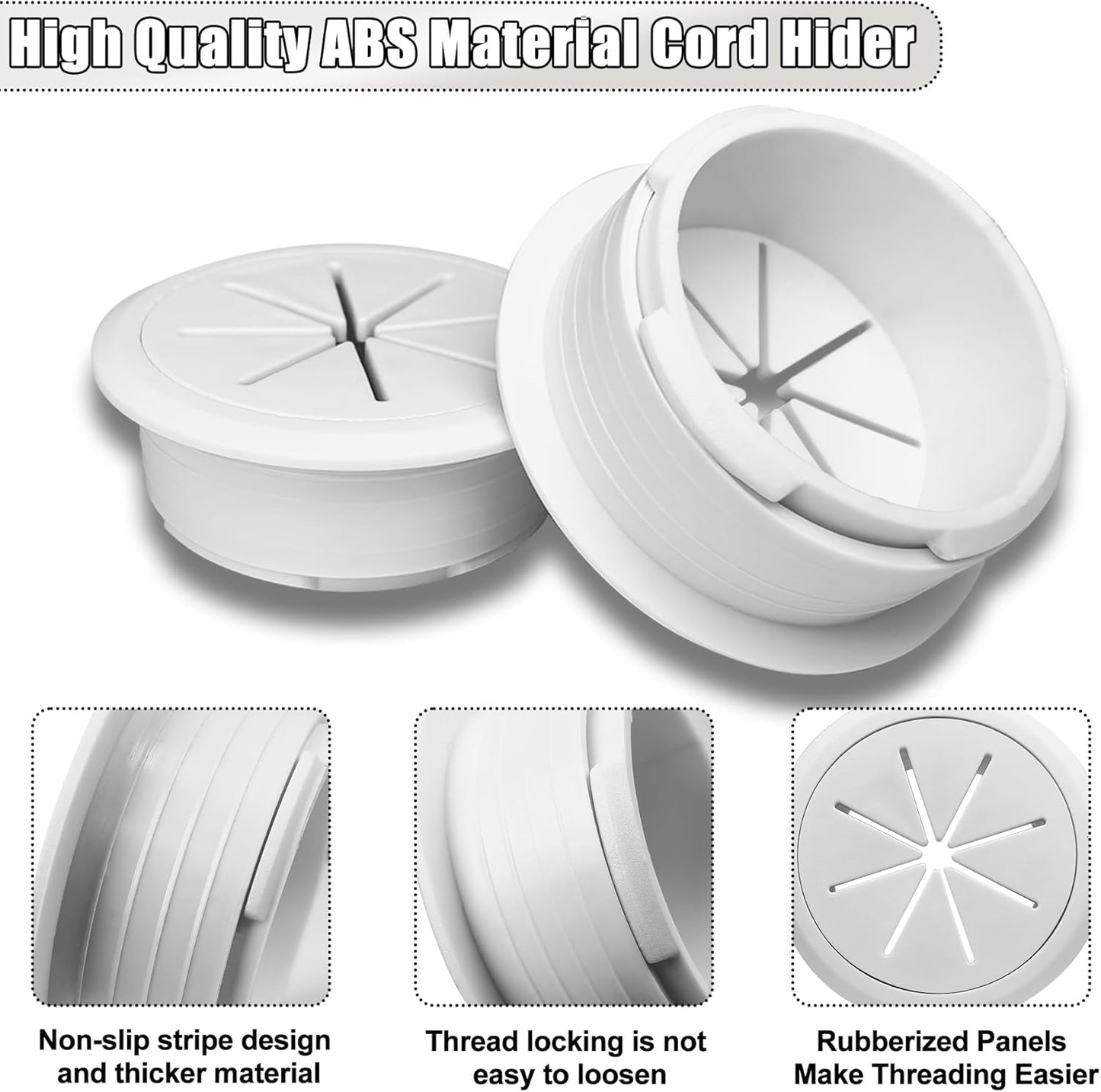 6Pack TV Cord Hider, 2-3/8"(60mm) in Wall Cable Management Kit,Cord Hider for Wall Mounted TV,Behind Wall TV Wire Kit Cable Hider,Includes 2 Pass Throughs and Hole Saw Drill Attachment(White)