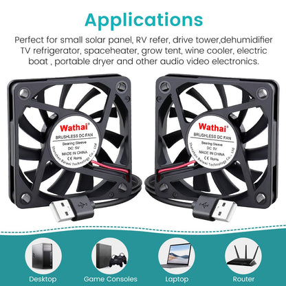 2 Packs Wathai 60mm x 10mm USB Computer Fan 5V with Speed Control DC Brushless Cooling Fans for Charger PC Case Router Raspberry Pi Radiator Cooler Ventilation