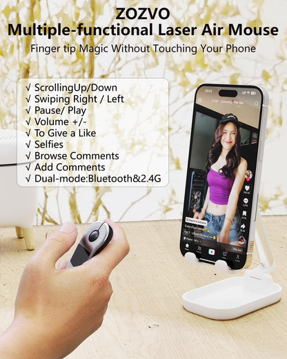 Rechargeable Air Mouse for PC/iOS/Android with Touchpad Wireless PPT Presenter with Bluetooth 2.4G, Works with PowerPoint/Keynote/TikTok/Camera/Kindle App (Silver)