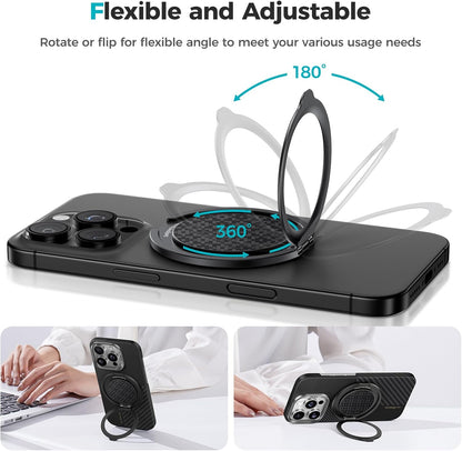 BENKS ArmorPop Magnetic Phone Grip & Stand for MagSafe, 360° Rotation Adjustable Phone Ring Holder for iPhone 17/16/15/14/13/12 Series, Durable Kevlar Design