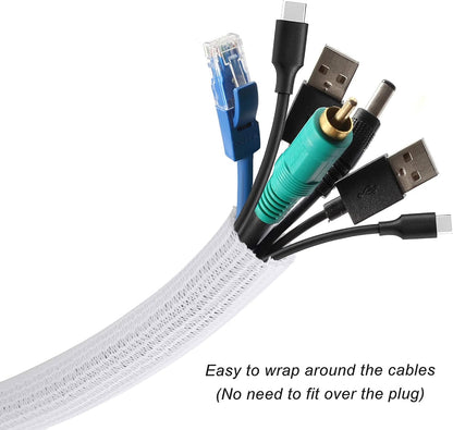 CrocSee 10ft - 1.25 inch Braided Cable Management Sleeve Cord Protector - Self-Wrapping Split Wire Loom for TV/Computer/Home Theater/Engine Bay - White