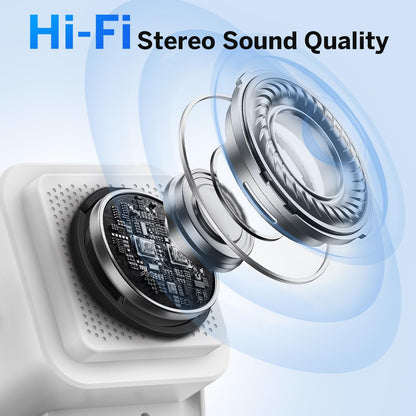 Wireless Induction Speaker 5-in-1 Bluetooth Speaker with Phone Stand,Stereo Sound, 3500mAh Rechargeable, 8 RGB Ambient Light, 360° Adjustable Holder for iPhone/Android/iPad,Gifts for Men Women (White)