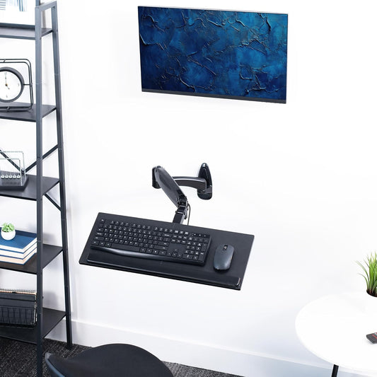 VIVO Sit-Stand 24 Inch Pneumatic Spring Keyboard and Mouse Tray Wall Mount, Counterbalance Height Adjustable Typing Platform, Ergonomic Tilt, Black, MOUNT-KB35B