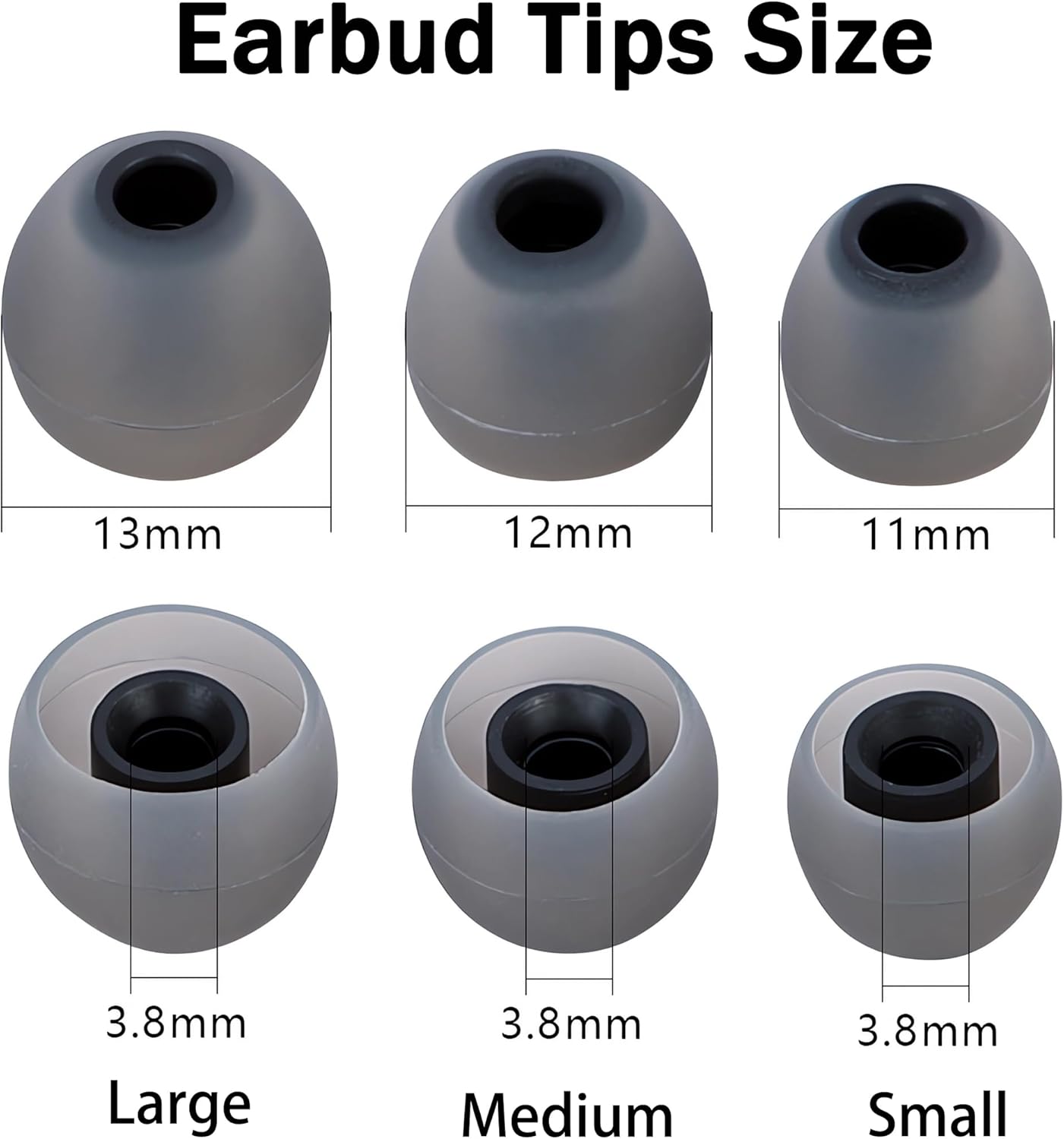 Silicone Replacement Earbud Tips - Fit Most In-Ear Earbuds (Inner Hole 3.8mm - 5.1mm) - 9 Pairs S M L