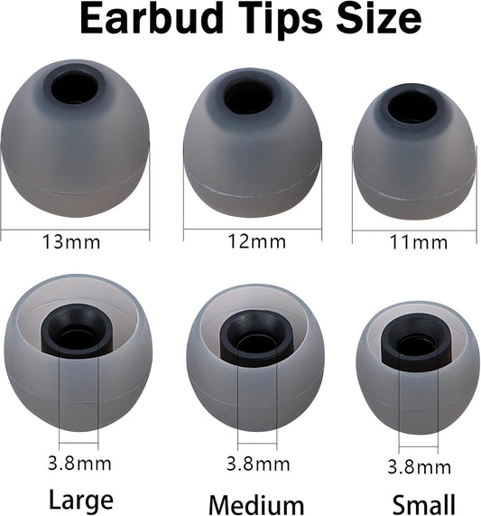 Silicone Replacement Earbud Tips - Fit Most In-Ear Earbuds (Inner Hole 3.8mm - 5.1mm) - 9 Pairs S M L