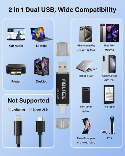 ABLAZE 16GB Type C Flash Drive 10 Pack, Dual USB 2.0+USB C Memory Stick Thumb Drive Compatible with iPhone 16/15, Android Smartphone, Computers, Tablets, Mac,iPad,PC