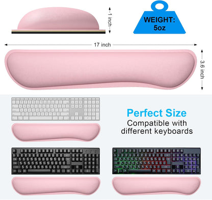 Dapesuom Enlarge Keyboard Wrist Rest, Cute Memory Foam Keyboard Wrist Cushion for Computer Desk Mats Support, Typing Pain Relief Ergonomic Mouse Pad Rests with Non-Slip Base for Gaming, Laptop, Pink