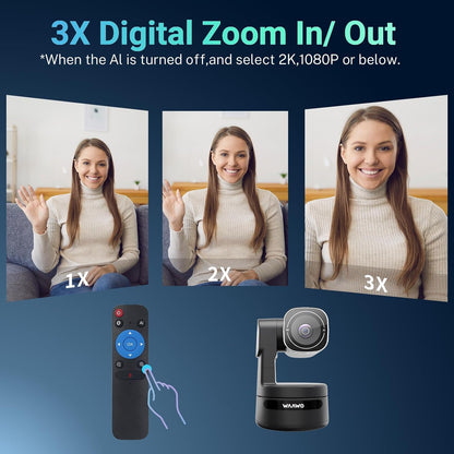 USB C Webcam PTZ Webcam, 4K Streaming Web Camera with Folded Bracket, 3X Digital Zoom with Remote Control, One Click Mute for Privacy Protection, Works with Zoom,OBS,TikTok,YouTube,etc