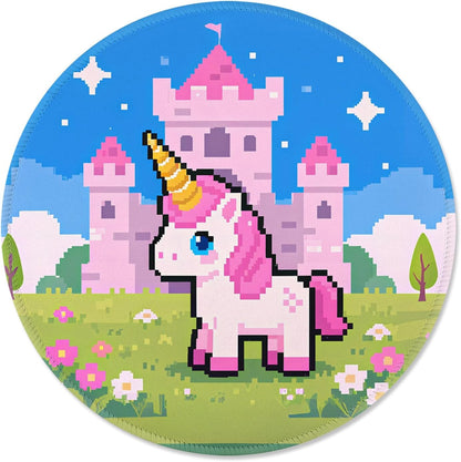 ITNRSIIET Mouse Pad Non-Slip Rubber Base Smooth Surface Stitched Edges Waterproof Durable Compatible with All Mice for Office & Gaming, Desk Accessory, Diameter 8.7 inch, PixelCastle