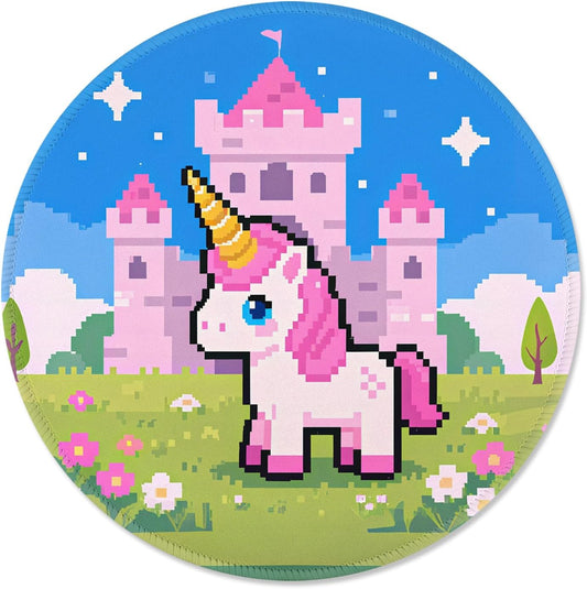 ITNRSIIET Mouse Pad Non-Slip Rubber Base Smooth Surface Stitched Edges Waterproof Durable Compatible with All Mice for Office & Gaming, Desk Accessory, Diameter 8.7 inch, PixelCastle