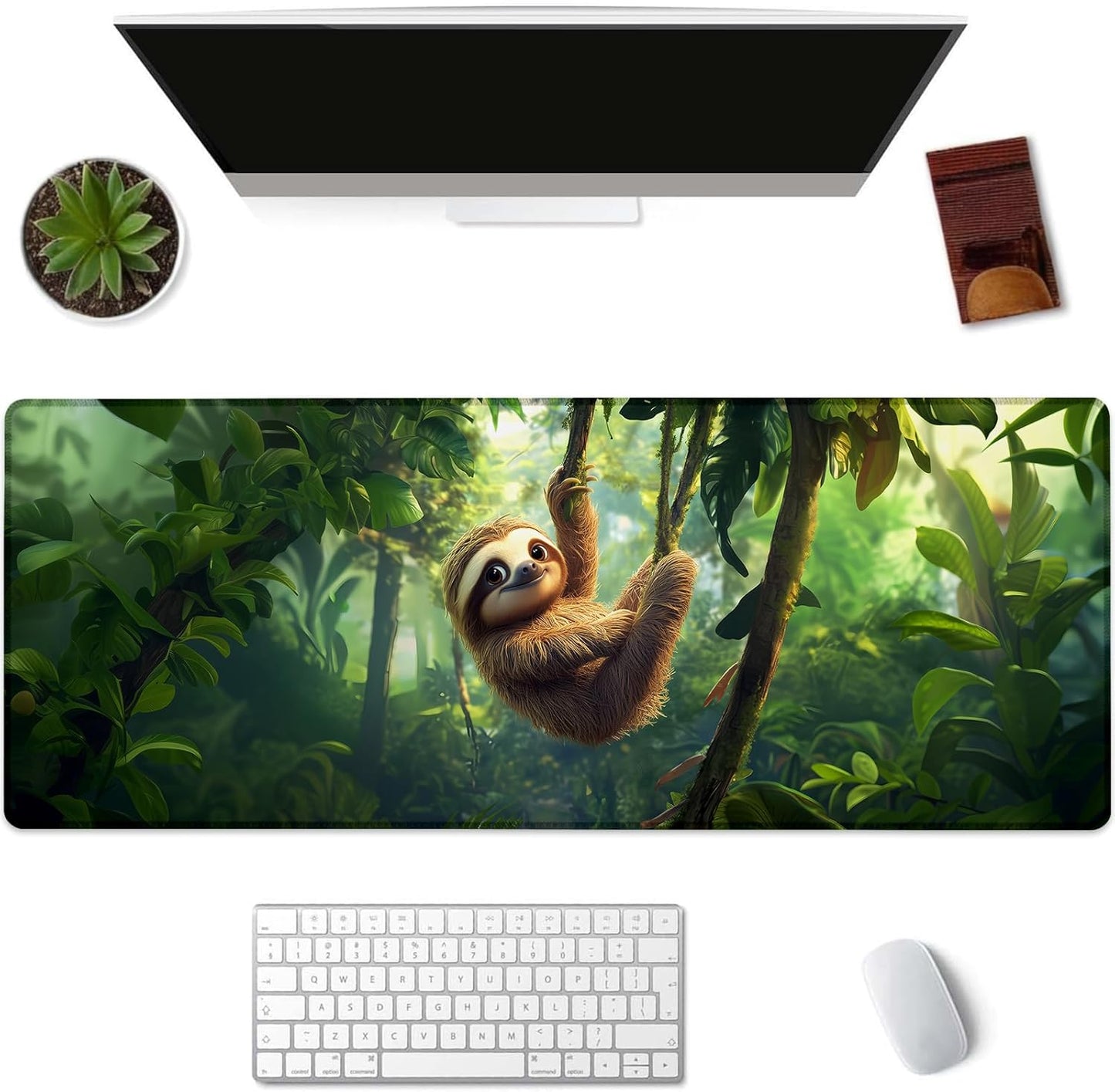 Sloth Gaming Mouse Pad Extended Desk Computer Keyboard Laptop Mouse Pads for Gaming Home Office Work, Large Long Desk Mat Mousepad with Non-Slip Rubber Base 31.5×11.8inch(16)