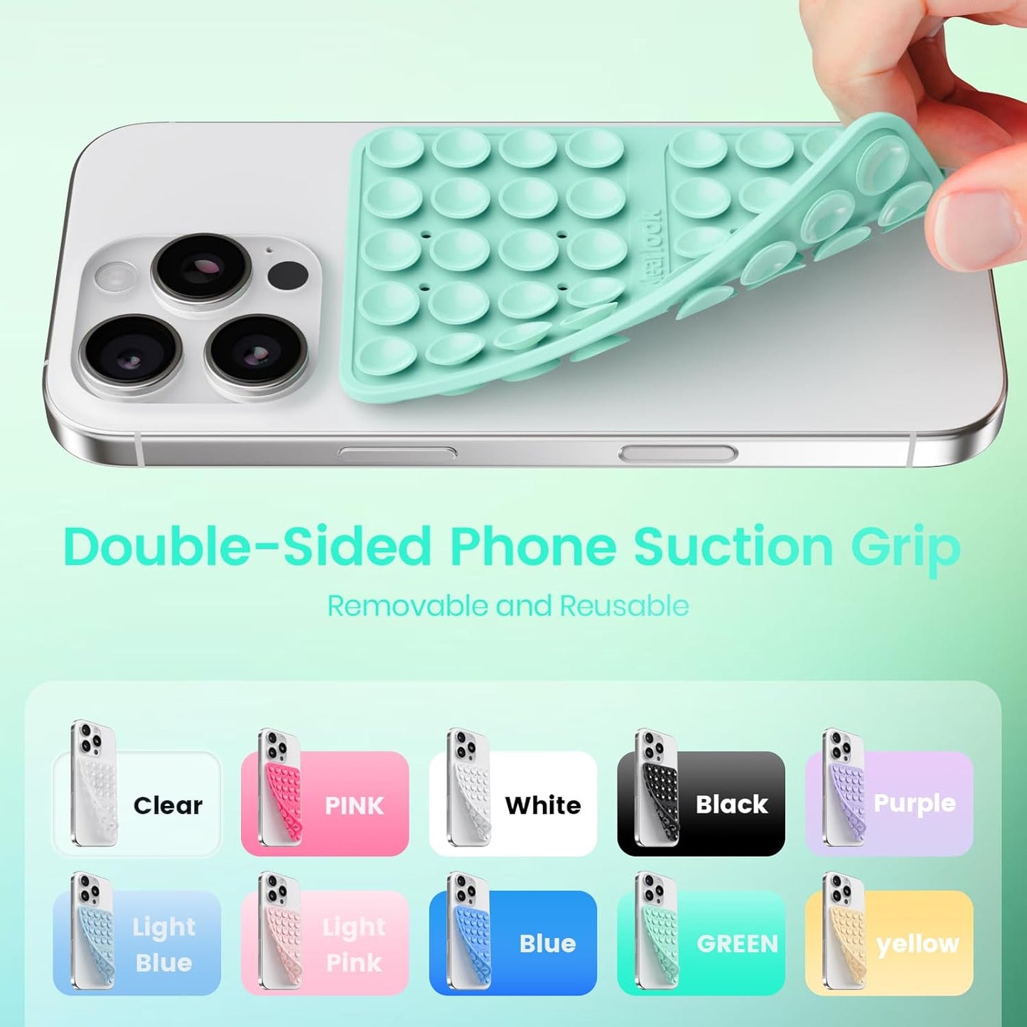 Klearlook Silicone Suction Cup Phone Case Mount Double Sided, Silicon Sticky Phone Grip with Higher Suction for Cell Phone, Hands-Free Phone Accessories Holder for Selfies and Videos, Light Green
