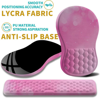 Hokafenle 2 in 1 Ergonomic Mouse Pad Wrist Support & Wrist Rest for Computer Keyboard Set, with Relieve Carpal Tunnel Pain Massage Bulge and Full Memory Gel Design (2In1 Set, Sweet Pink)