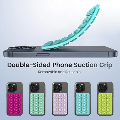 2PACK Silicone Double Sided Suction Phone Case Mount, Detachable Hands Free & Strong Grip Holder for Selfies & Videos, Compatible iPhone Android (Sky Blue, 2Pack 40 Suction Cups)