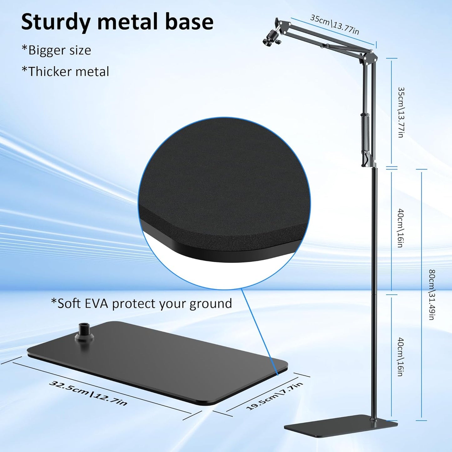 Overhead Phone Tripod for Cooking Videos with Rechargeable Light, Move Around Floor Phone Stand with Ring Light Content Creator Video Recording Selfie Photography TikTok Youtube Compatible with iPhone