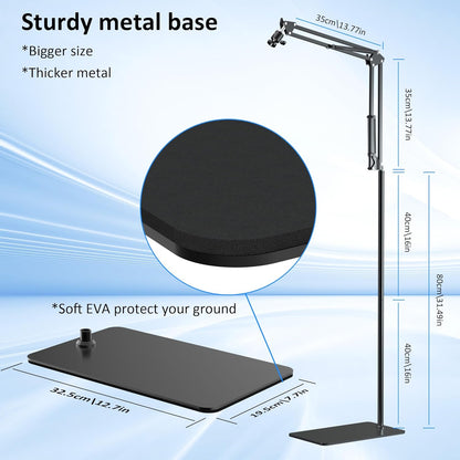 Overhead Phone Tripod for Cooking Videos with Rechargeable Light, Move Around Floor Phone Stand with Ring Light Content Creator Video Recording Selfie Photography TikTok Youtube Compatible with iPhone