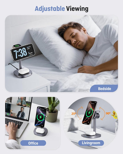 2025 New Magnetic Wireless Charger with Active Cooling, 15W Qi2 Fast 3 in 1 Charging Station for Apple Charger Stand, Wireless Charger for iPhone16/15/14/13/12 Series, Apple Watch, AirPods