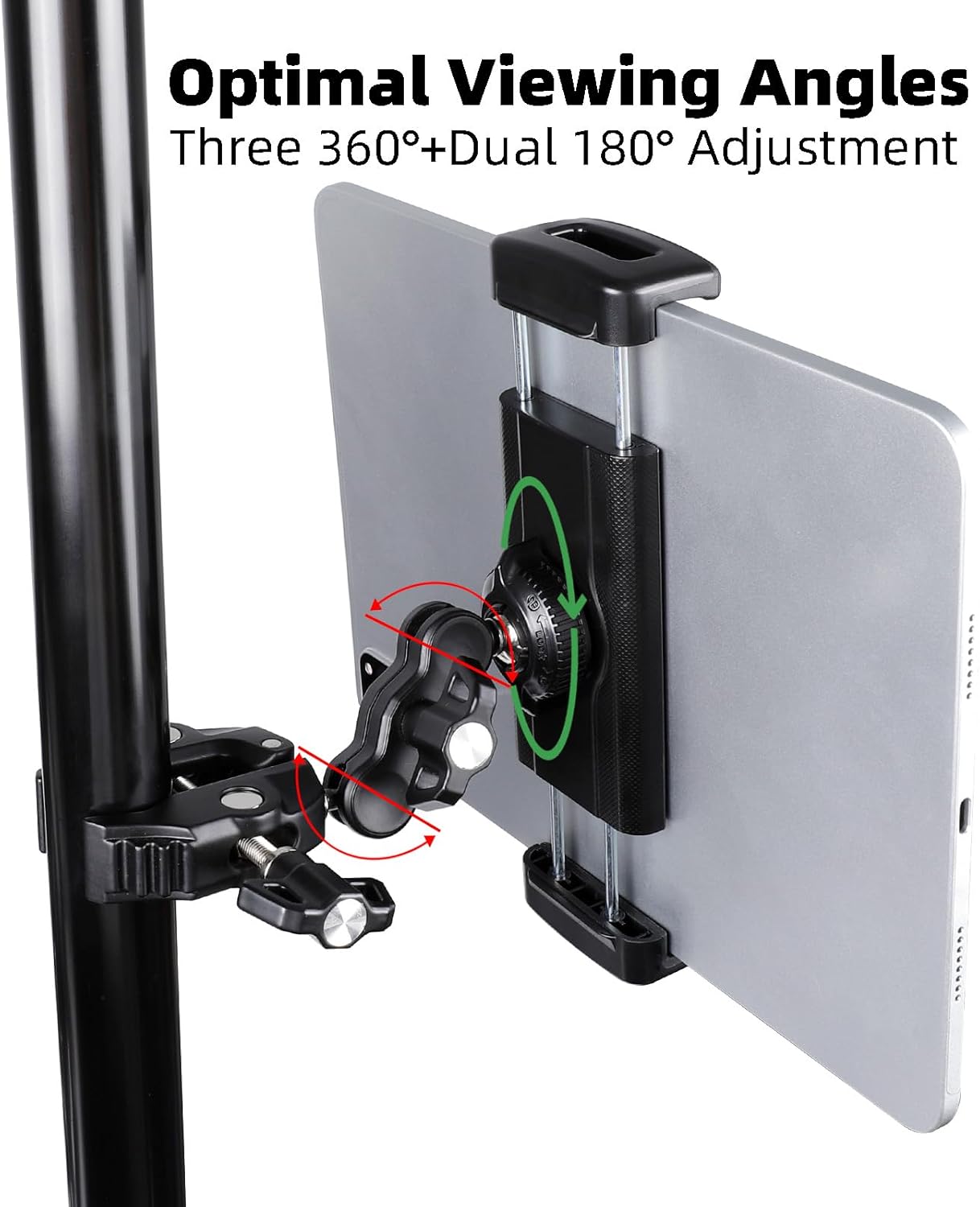 Tablet Holder for Microphone Stand/Treadmill/Spin Bike/Stroller/Golf Cart/Handlebar/Stationary Bike, Phone iPad Holder Mount for iPad Pro 12.9, Galaxy Tabs, iPhone(4.7-13”)