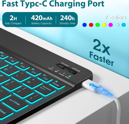 DTTO for iPad 11th (A16)/ 10th Generation Case with Keyboard (2025/2022), 7 Colors Backlit Wireless Detachable Keyboard Leather Folio Cover with Pencil Holder & Pocket, Sandy Wave