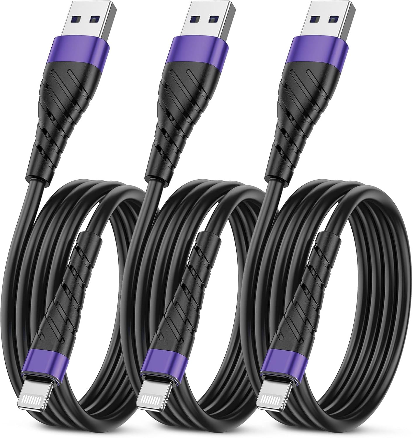 OIITH MFi Certified for iPhone Charger Cable 3 Pack 3 Ft, for Lightning Charging Cord, Fast 2.4A for iPhone USB Cord Compatible with iPhone12/11/XS/Max/XR/X/8/8P/7P/6/iPad - Purple