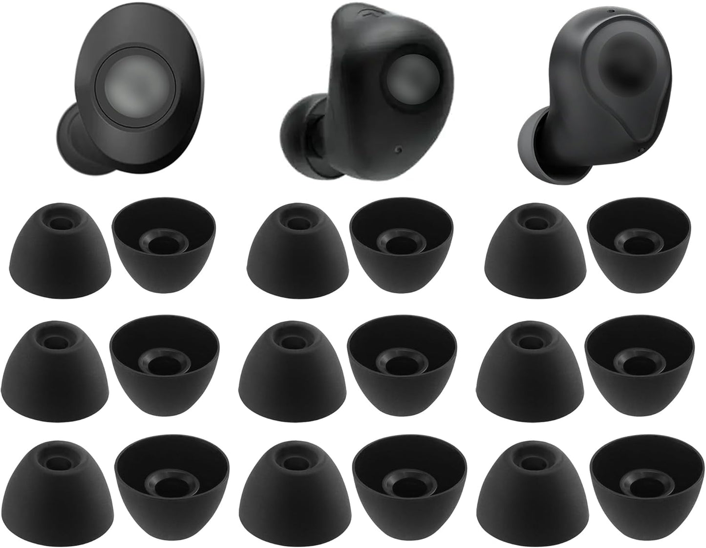 Replacement Silicone Ear Tips for Ray-con E25, Ray-con Everyday/Fitness Earbuds, 9 Pairs (S/M/L, Black)