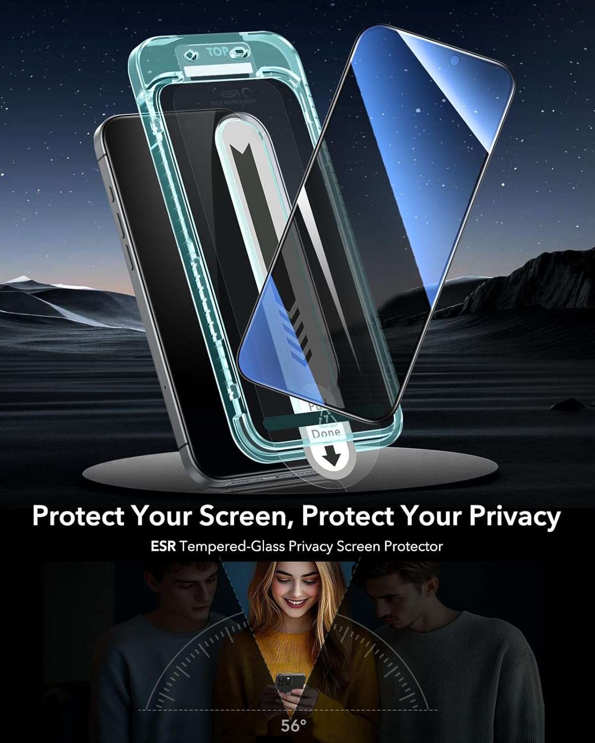 ESR 3 Pack for iPhone 16 / iPhone 15 Privacy Screen Protector, Anti-spy Tempered-Glass Privacy Screen Protector with Flawless Fit Tray, Micro-curved Edges, Case Friendly