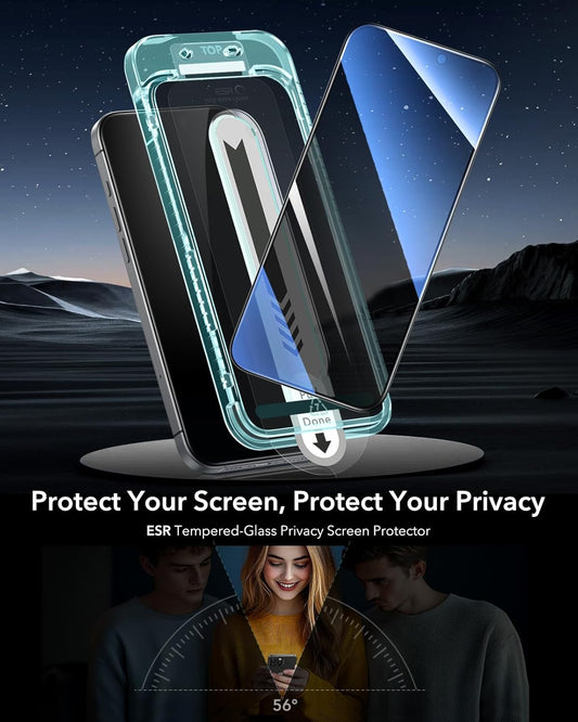 ESR 3 Pack for iPhone 16 / iPhone 15 Privacy Screen Protector, Anti-spy Tempered-Glass Privacy Screen Protector with Flawless Fit Tray, Micro-curved Edges, Case Friendly