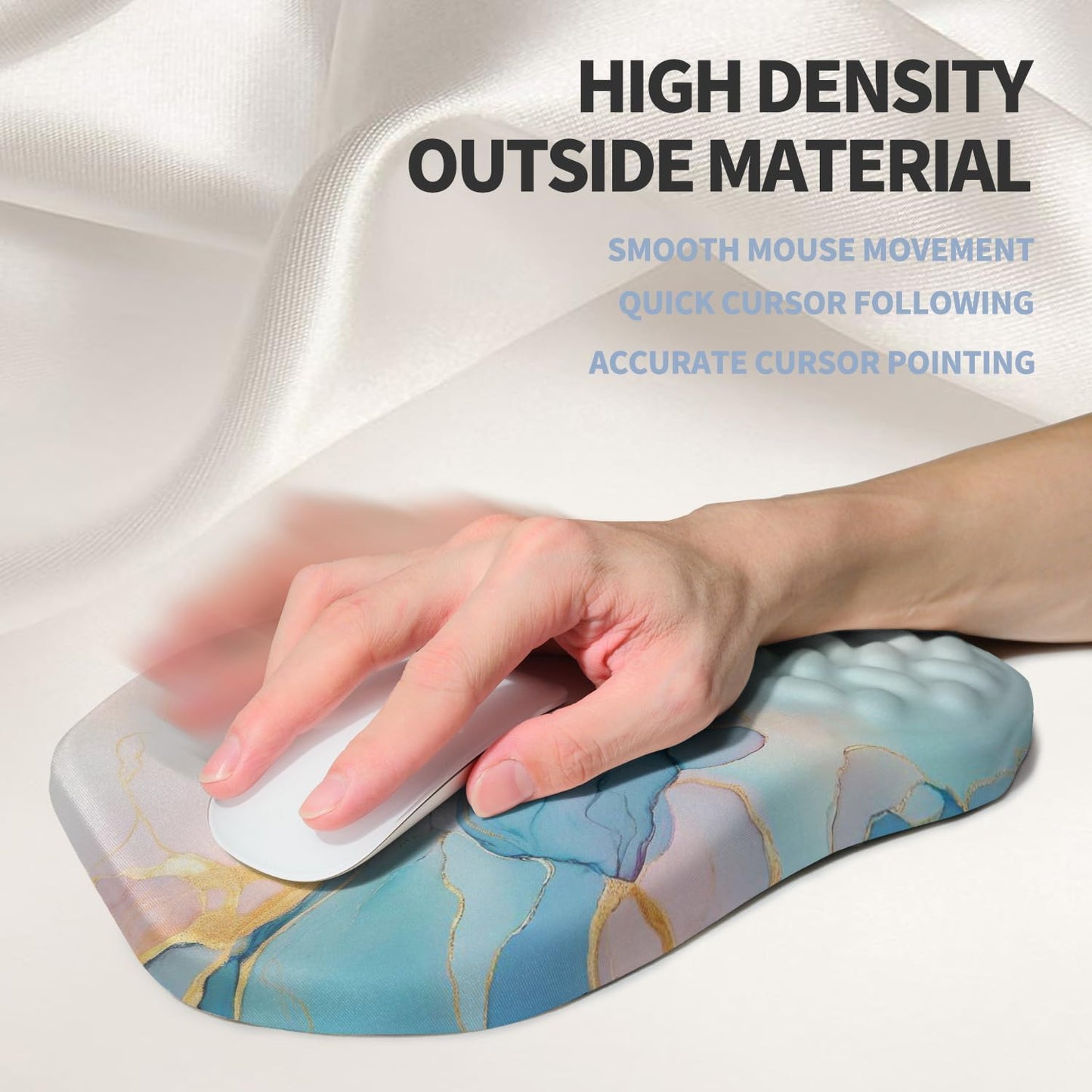 Ergonomic Raised Mouse Pad Wrist Support with Bilateral Slope Memory Foam Mousepad for Wrist Rest and Carpal Tunnel Pain Relief 11.8x7.9〃Blue Marble