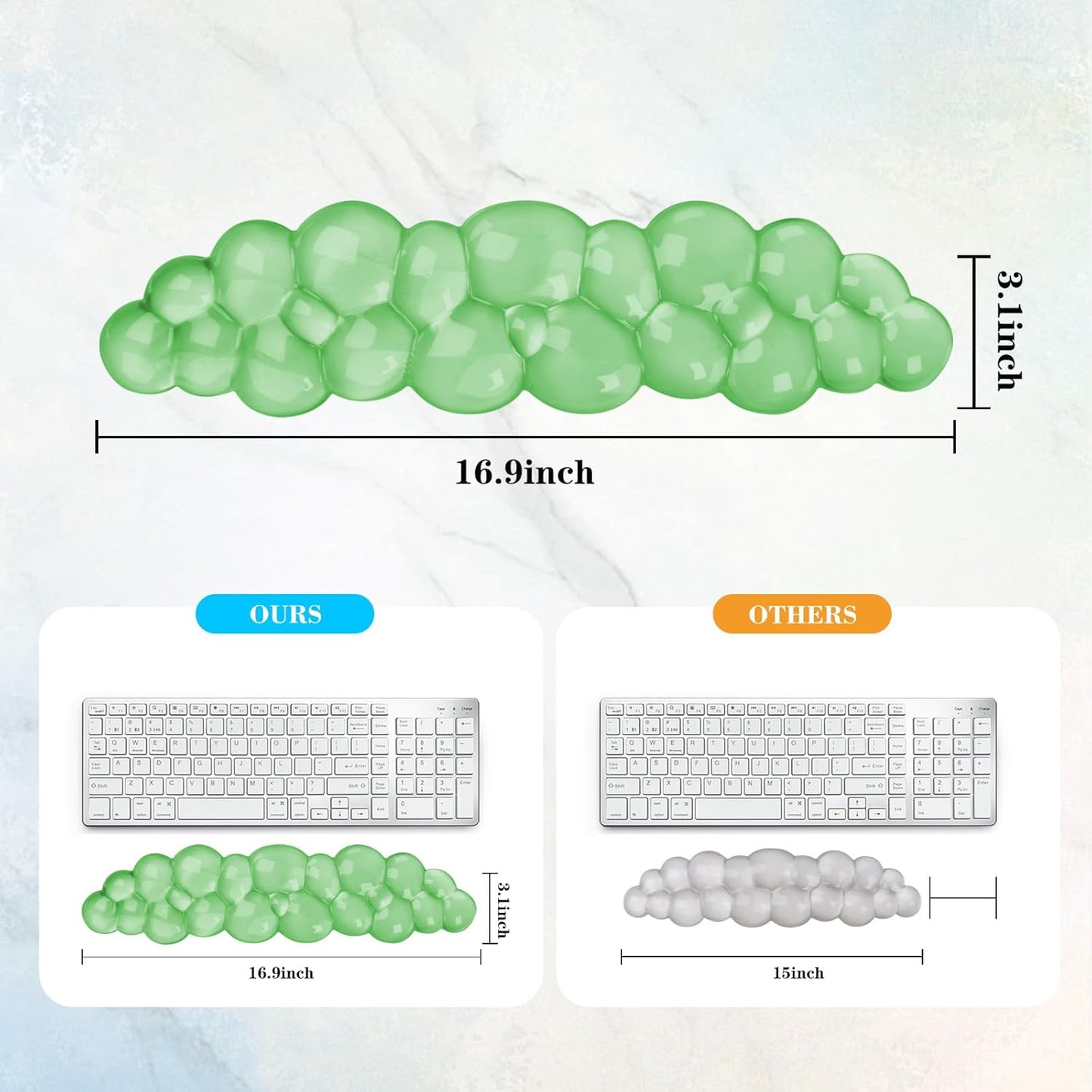 Gel Cloud Keyboard Wrist Rest, Cute Wrist Support and Arm Support Keyboard Rest for Keyboard Typing Pain Relief，Suitable for Office/Computer/Laptop/Gaming（Keyboard Wrist Rest Green）