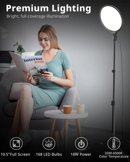 UBeesize 10" LED Light with 62" Tripod Stand, Phone Holder & Remote for iPhone, Video, TikTok, YouTube, Live Streaming, Makeup