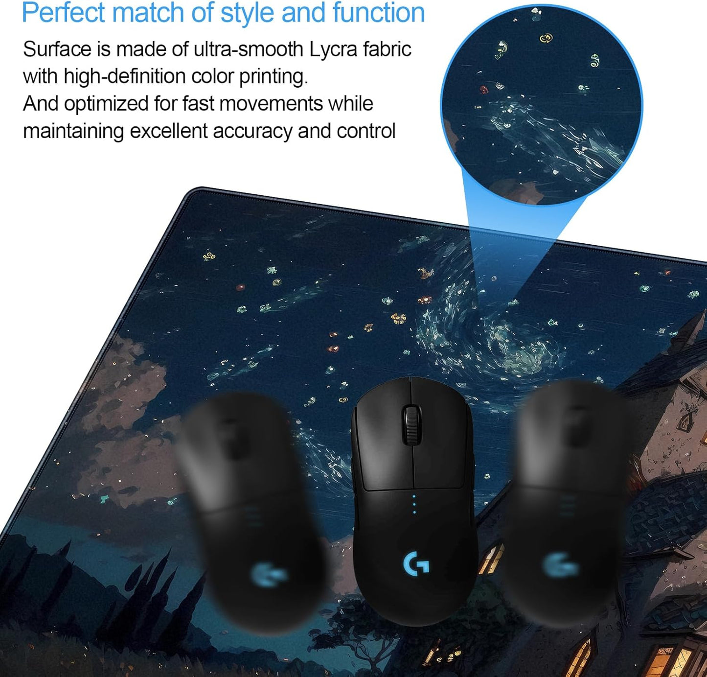 Anime Art Starry Sky Castle Desk Mat - XL Large Gaming Mouse Pad with Non-Slip Base & Stitched Edges, Washable Office Decor (31.5x15.7in)