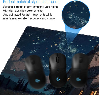 Anime Art Starry Sky Castle Desk Mat - XL Large Gaming Mouse Pad with Non-Slip Base & Stitched Edges, Washable Office Decor (31.5x15.7in)